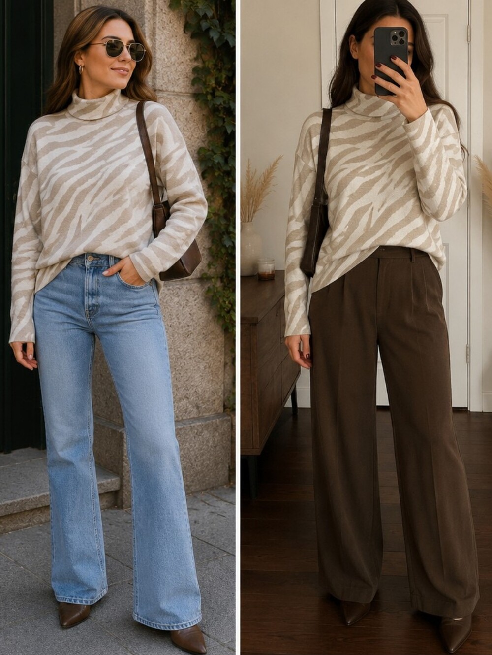 Tahari Neutral Zebra Print Turtleneck Sweater